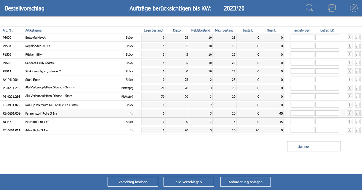 Meldebestandsabfrage in advanter